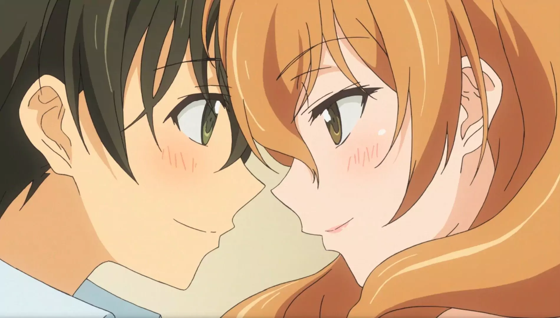 Banri and Koko share an intimate, blushing close-up moment in Golden Time anime.
