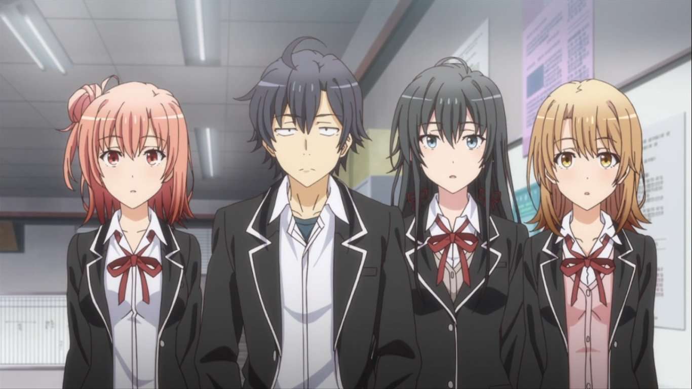 The main characters in the anime My Teen Romantic Comedy SNAFU (Oregairu) often appear confused.