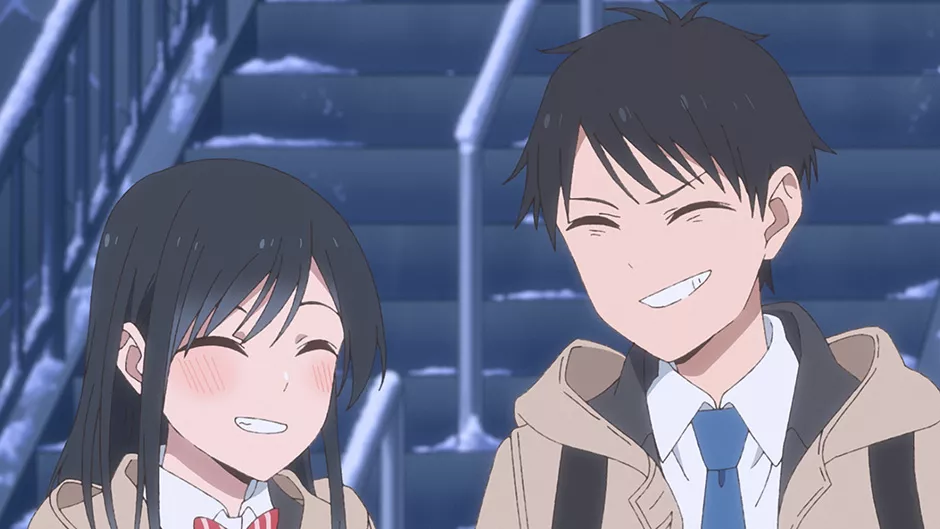Riku and Naoki share bright, blushing smiles in Pseudo Harem, capturing their sweet chemistry
