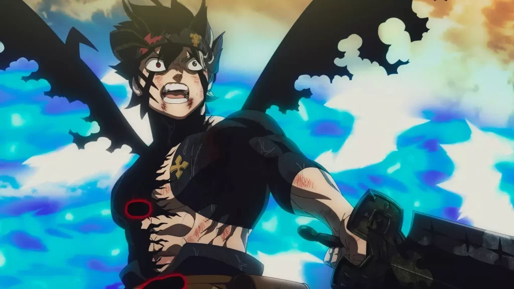 Asta unleashing his demon form in an epic battle scene from the action fantasy anime Black Clover