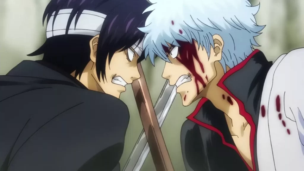 Gintoki vs Takasugi emotional fight scene in GIntama anime.