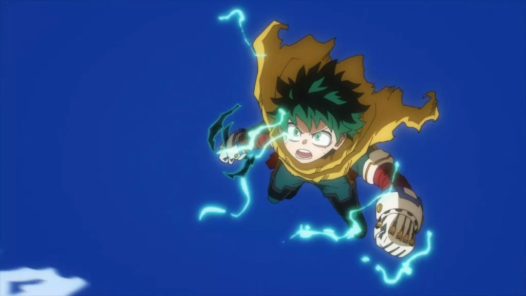 My Hero Academia Protagonist Deku using his quirk abilities. 