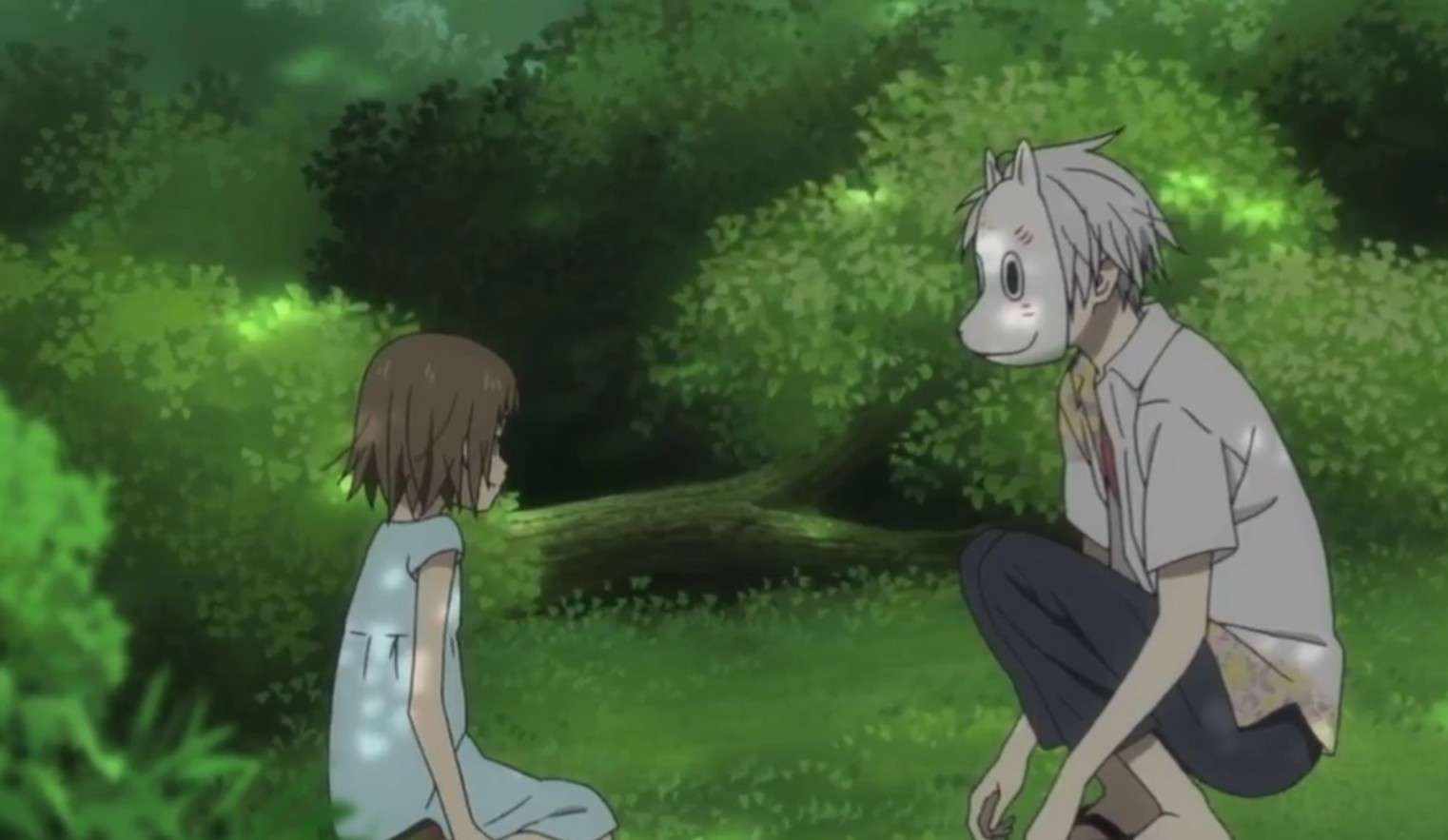 Hotaru and Gin from Hotarubi no Mori e sharing a quiet moment in the forest.