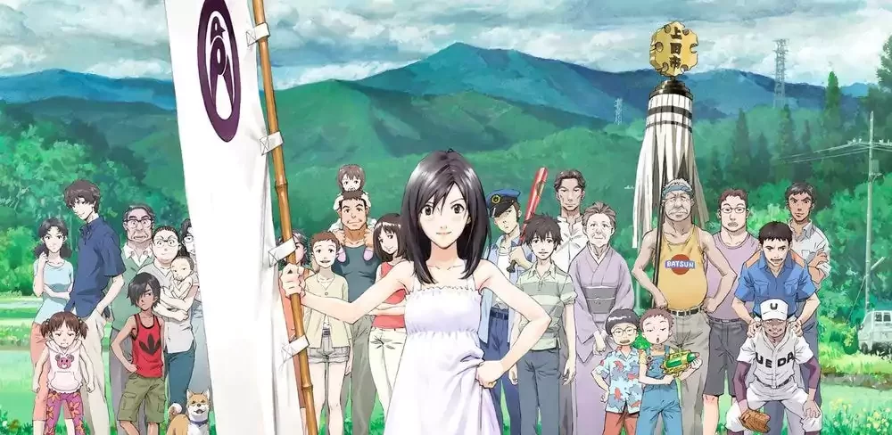 Natsuki stands with the Jinnouchi family in Summer Wars, uniting for the battle against OZ’s digital threat.