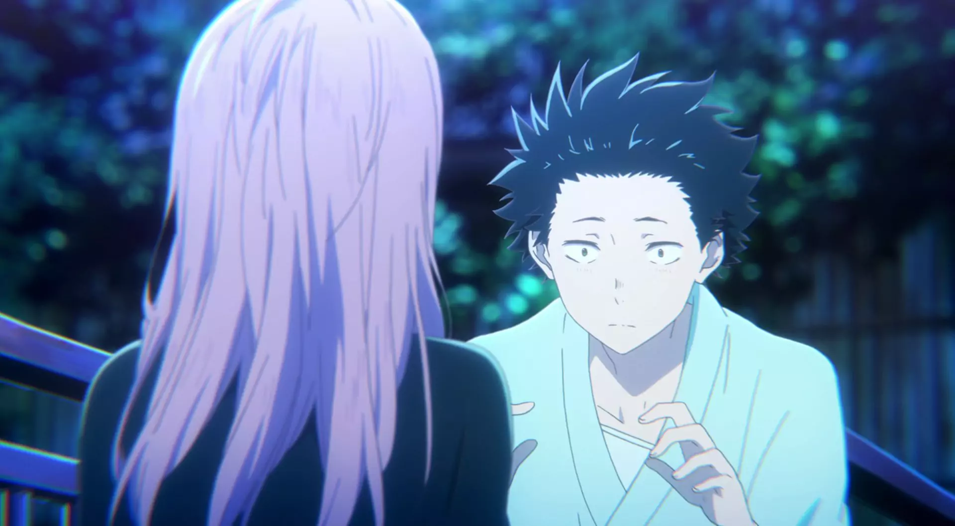 Shoya Ishida looks surprised while talking to Shoko in A Silent Voice anime film.