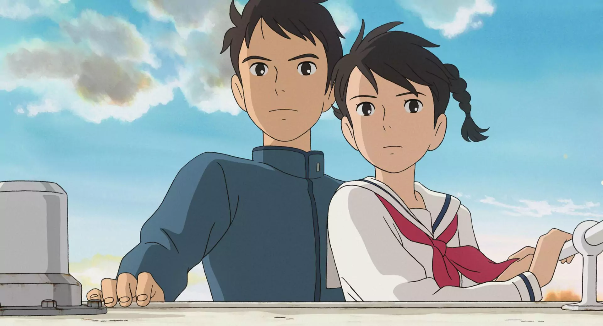 Umi and Shun gaze ahead with determination in From Up on Poppy Hill, a classic romance anime movie by Studio Ghibli.