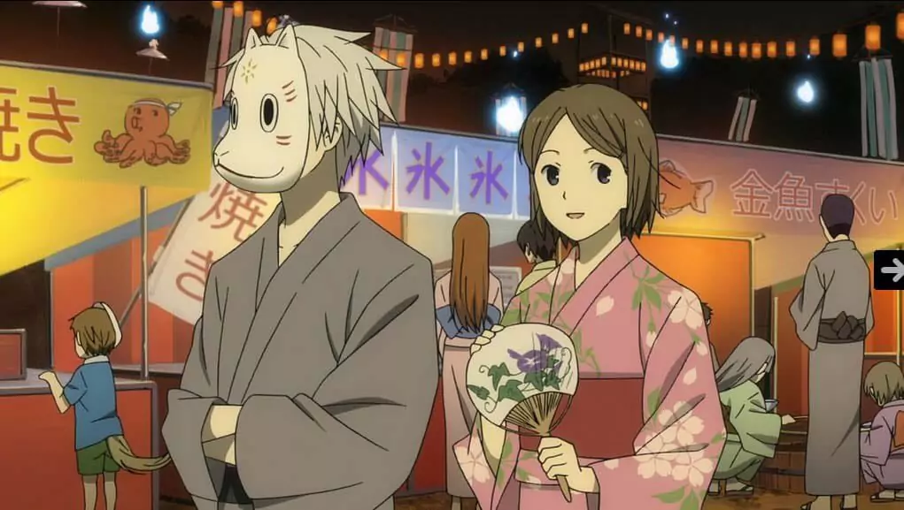 Hotaru and Gin walk together at a summer festival in The Forest of Fireflies’ Light  